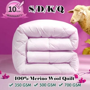 AUSTRALIAN WOOL Quilt Winter/Summer Duvet Doona 350/500/700GSM Weight All Sizes - Picture 1 of 12