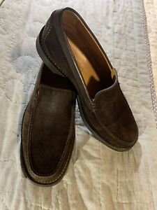 A. Testoni Men's 8.5 Brown Suede Driving Moc Toe Loafers Made In Italy