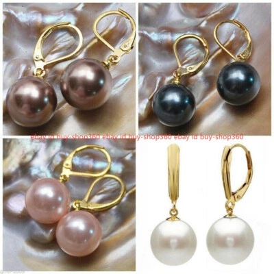 Pendientes colgantes 4 colores 8/10/12/14 mm concha de mar del Sur con cierre de palanca de oro Foto 1 de 4