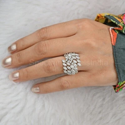 2.75 Carat Lab Grown Diamond Cluster Cocktail Ring 14k White Gold Statement Gift - Image 1 of 4