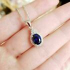 2 Ct Oval Cut Lab Created Blue Sapphire Pendant With Chain 14k White Gold Finish