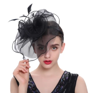 Women Fascinators Hat Flower Feather Hat Girls Cocktail Wedding Party Headwear - Picture 1 of 16
