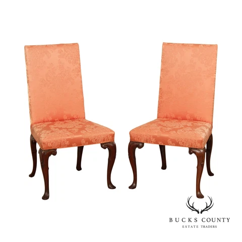 Queen Anne Style Pair Custom Upholstered High Back Side Chairs Cover