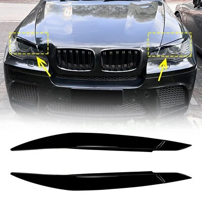Cubierta de panel de cejas de párpados de faros delanteros negros piano para BMW X6 E71 2008-2014 Foto 1 de 4