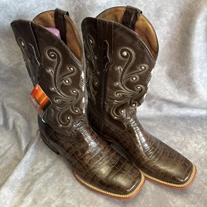 VTG Ferrini Italia Mens 13EE Gator Skin Print Leather Cowboy Boots NWT - Picture 1 of 12