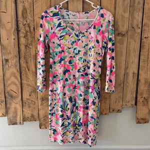 Lilly Pulitzer Sz XS Beacon Dress Pima Colada Club 3/4 Sleeve Scoop Neck Cotton - Picture 1 of 12
