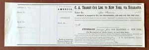1866 STEAMSHIP AMERICA - TICKET - C.A. TRANSIT LINE – SAN FRANCISCO TO N.Y. - Picture 1 of 1