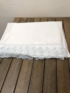 Belle Epoque Queen Flat Sheet White Blue Lace Trim 1Pc 100% Cotton 86x100” EUC - Picture 1 of 7