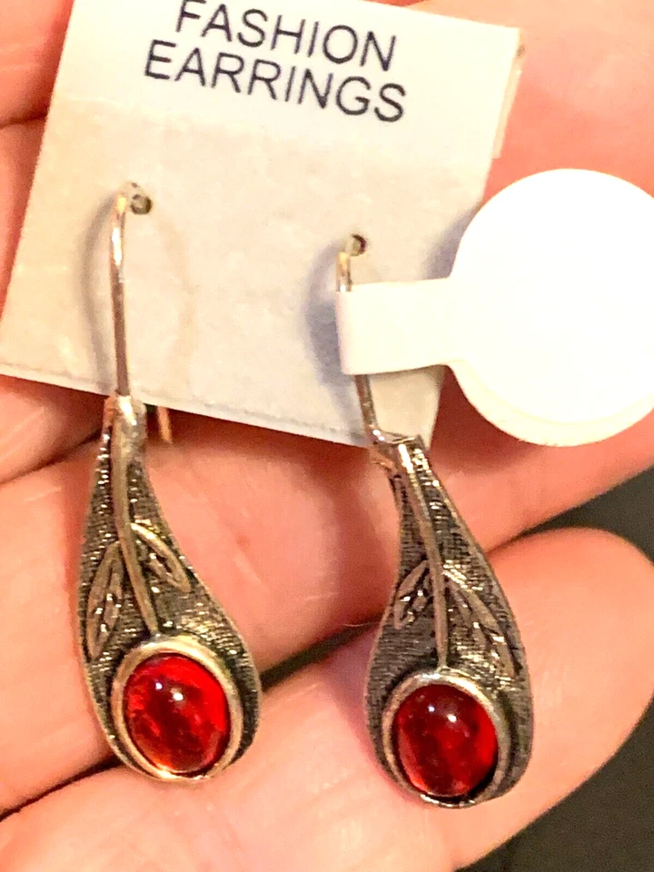 Pendientes de plumas de cristal inoxidable y rojo E-90 Foto 1 de 1