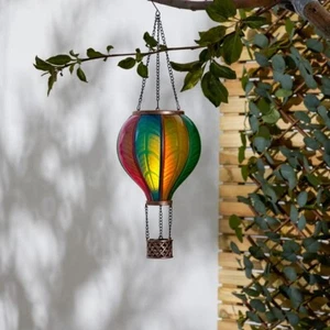 Solar LED Rainbow Hot Air Balloon Hanging Garden Lantern Light Large Decor - Picture 1 of 2