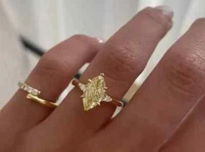 Marquise Cut 2.70Ct Fancy Vivid Yellow Lab-Grown Diamond Ring 14K Yellow Gold - Picture 1 of 7