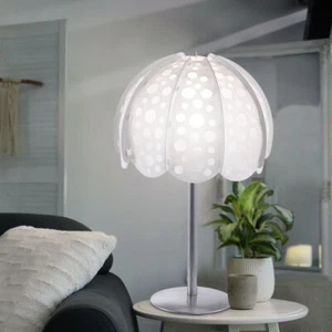 Lampada Da Tavolo Lampada Da Notte 1X E14 Tessuto Bianco Argento Con Fori - Foto 1 di 6