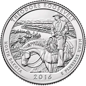 2016 P Theodore Roosevelt North Dakota State Quarter unzirkuliert aus USA neuwertig - Bild 1 von 5