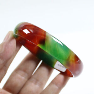 70mm Certified Natural Agate Chalcedony Red Green Jade Bracelet Bangle a4244