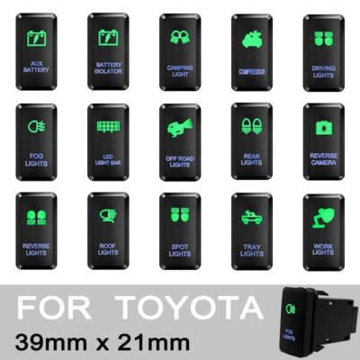 Push Button Switch Green&Blue Led ON OFF Switch for Toyota Landcruiser Hilux - Image 1 of 4