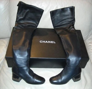 Women's 100% Authentic Chanel Lambskin Leather High Boots Size 36 Color Black - Picture 1 of 17