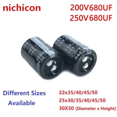 2Pcs Nichicon 680uF 200V 680uF 250V 200v680uf 250V680UF Snap-in PSU Capacitor - image 1 of 3