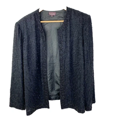MARINA BRESLER Blazer куртка плюс размер 1 X черный бисером один крюк кардиган вечеринки - Изображение 1 из 4