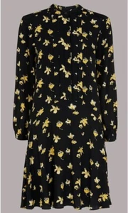 WHISTLES size 12 Black & Yellow falling floral flippy short shirt dress EXC COND - Picture 1 of 12