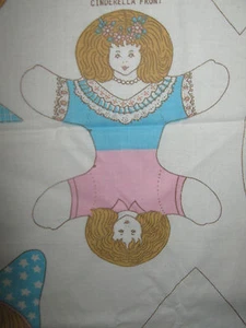 VINTAGE PRINTED PANEL TO MAKE CINDERELLA & PUMPKIN-3 SMALL CLOTH DOLLS - Picture 1 of 7