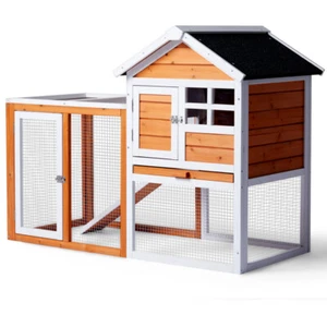 Wooden Rabbit Hutch Outdoor Chicken Coop Indoor Bunny Cage with Run House Pet - Picture 1 of 9