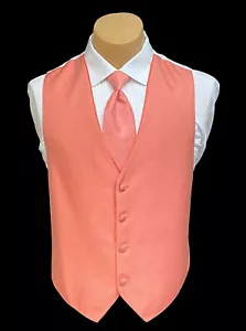 Men's Jean Yves Sterling Palm Beach Coral Tuxedo Vest & Tie Wedding Groom Prom - Picture 1 of 7