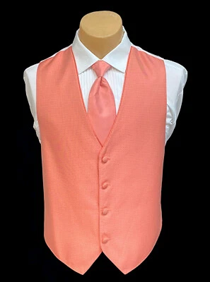Men's Jean Yves Sterling Palm Beach Coral Tuxedo Vest & Tie Wedding Groom Prom - Image 1 of 3