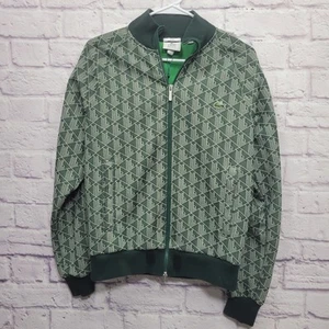 Lacoste Live Monogram Print Zip Sweatshirt Unisex Size S Green White Arm Stripes - Picture 1 of 8