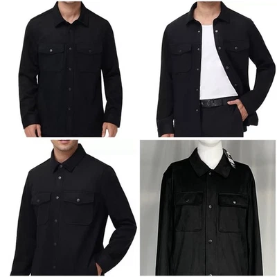 Report Collection Medium 40R Men Comfort Black Faux Suede Button Up Shirt New - Image 1 of 4