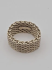 Size 8 Tiffany & Co Sterling Silver Somerset Mesh Weave Unisex Ring - Picture 1 of 4