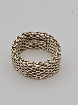 Size 8 Tiffany & Co Sterling Silver Somerset Mesh Weave Unisex Ring - Image 1 of 4