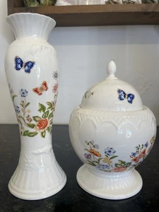 Aynsley Cottage Garden Vase & Covered Jar – Fine Bone China – England - Picture 1 of 18