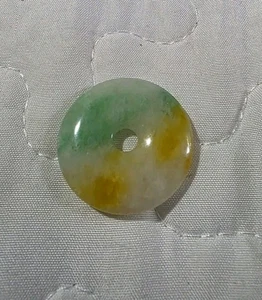 Vintage Chinese Jade Donut Pendant, Old Tri-Color Jade Pi Disc, Natural Jadeite - Picture 1 of 3