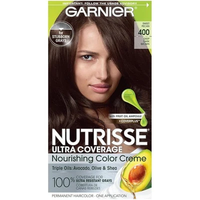Tinte de color de cabello Garnier Nutrisse Ultra Cobertura 400 marrón oscuro profundo nuez dulce Foto 1 de 4