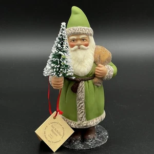 NWT Ino Schaller German Paper Mache Santa in Green Suit and Bottle Brush Tree - Picture 1 of 12