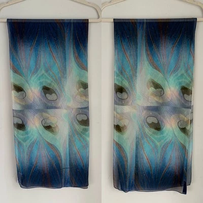 大都会艺术博物馆丝绸围巾 MMA 意大利制造孔雀羽毛透明 — 第 1/4 张图片