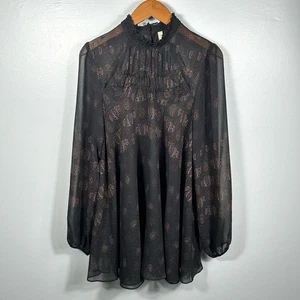 Free People Elegant Black Multicolor Paisley Smocked Tunic Blouse Size Medium - Picture 1 of 16