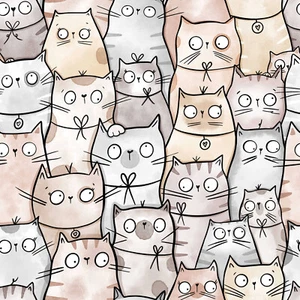 Doodle Cats! Animal Sew Patchwork Fabric Metres/Fat/Long/Quarters - 100% Cotton - Picture 1 of 4
