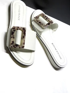 DONALD PLINER ROSEY White Leather Bucket Embellishment Slide Sandals SZ 6.5 M - Picture 1 of 12