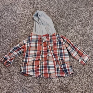 Carters Red Plaid Button Flannel Hooded Size 12 Months Boys Baby - Picture 1 of 4