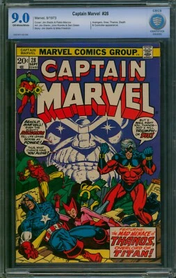 CAPTAIN MARVEL #28 ⭐ CBCS 9.0 ⭐ Thanos Obtains Tesseract! 1st Eon Marvel 1973 - Image 1 of 2