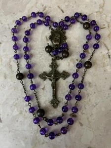 Handmade Purple Glass/Bronze Vintage-look Mary,Queen Of Heaven Rosary - Picture 1 of 4