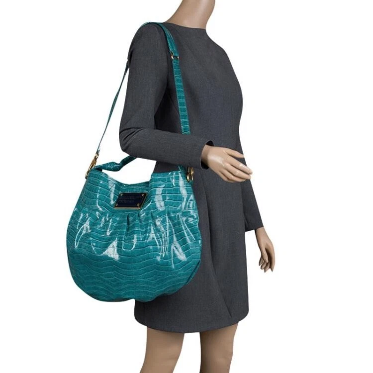 Bolso Hobo Marc By Marc Jacobs Azul Verde Cocodrilo Repujado Tela Recubierta Foto 1 de 4