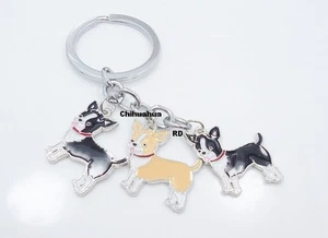 Chihuahua Lovers Key Chain or Purse Charm 3 Chihuahuas 2 Colors - Picture 1 of 2