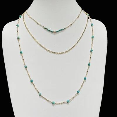 Kendra Scott Scarlet Necklace Triple Layered Beaded Chain Turquoise Color Bead - image 1 of 4