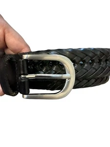 Leather Braided Belt Womens 34/36 Black Boho Hippy Preowned - Picture 1 of 3