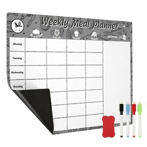Grey Magnetic Meal Food Diet Planner Dry Erase for Fridge A3 - Weekly Organiser 