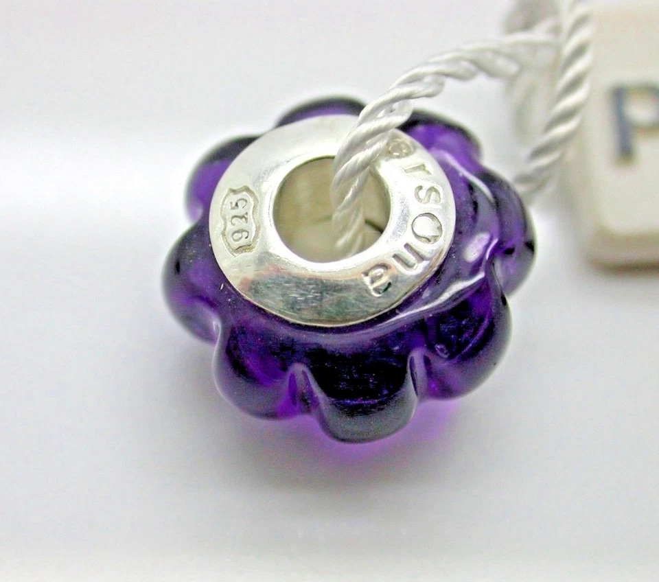 .925 PLATA ESTERLINA PERSONAJE ENCANTO ACANALADO PÚRPURA CRISTAL FLOR MURANO NUEVO B14 Foto 1 de 4
