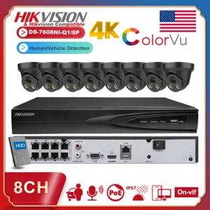 Hikvision 8CH 8PoE 4K NVR 8MP ColorVu IP Camera System kit Outdoor MIC Black Lot - Picture 1 of 17