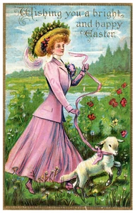 Vintage Ostern Urlaub Sammler Postkarte Edwardianische Dame - Bild 1 von 2